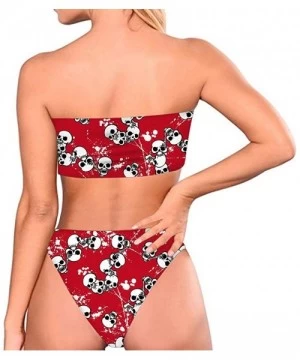 Sets Skull Bikini Set Two Pieces Bandean Swimsuit Bodysuit Plus Up Swimwear - Red - CX18RX8DCL8