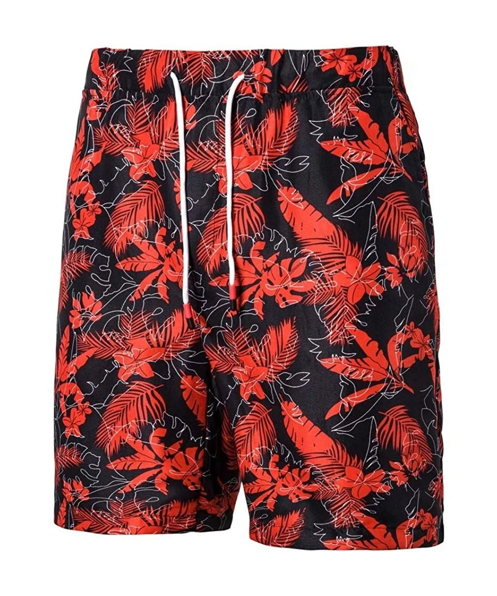 Board Shorts Men Swim Trunks Drawstring Elastic Waist Surfing Beach Board Shorts Pocket - Red - C418TCXKSU4