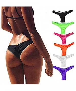 Tankinis Women's Brazilian Bottom Thong Swimwear Beachwear Bikini Strappy V Cheeky Bikini Thong Swimwear Bottom - Black - CO1...