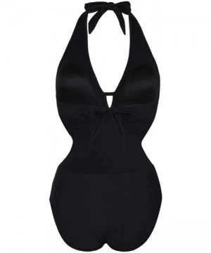 One-Pieces Women's Sexy One Piece Swimwear Deep V Halter Backless Swimsuit - Black - C518O2DCXAQ