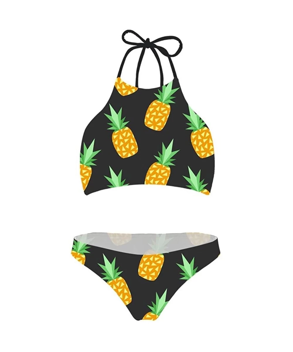 Sets Women Swimsuit Beach Swimwear Tie Halter Padding Bikini Bathing Suit Two Piece Tropical Plants Pattern Pineapple 8 - CT1...