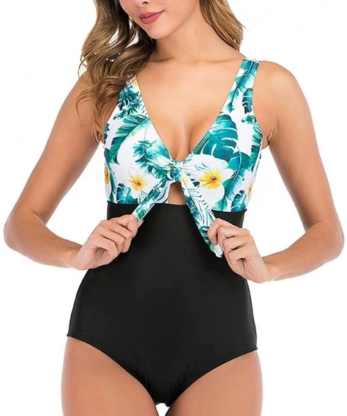 One-Pieces Women's Leopard/Floral Print Cut Out Design One-Piece Swimsuit Monokini Swimwear - Green - CP193QL7AC3