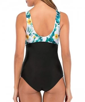 One-Pieces Women's Leopard/Floral Print Cut Out Design One-Piece Swimsuit Monokini Swimwear - Green - CP193QL7AC3