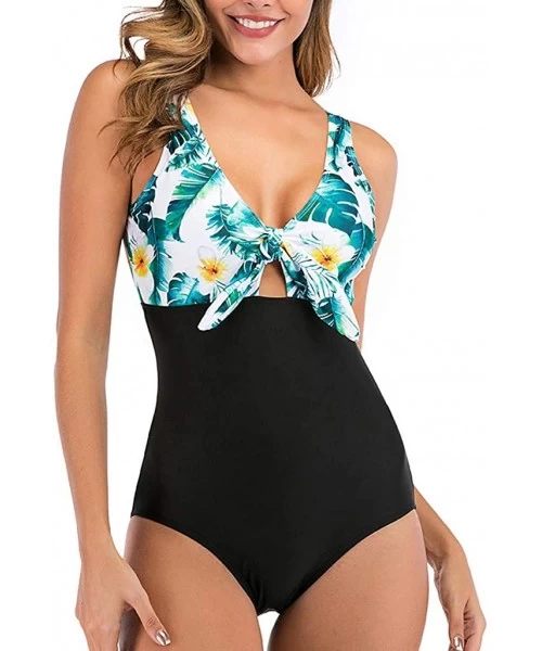 One-Pieces Women's Leopard/Floral Print Cut Out Design One-Piece Swimsuit Monokini Swimwear - Green - CP193QL7AC3