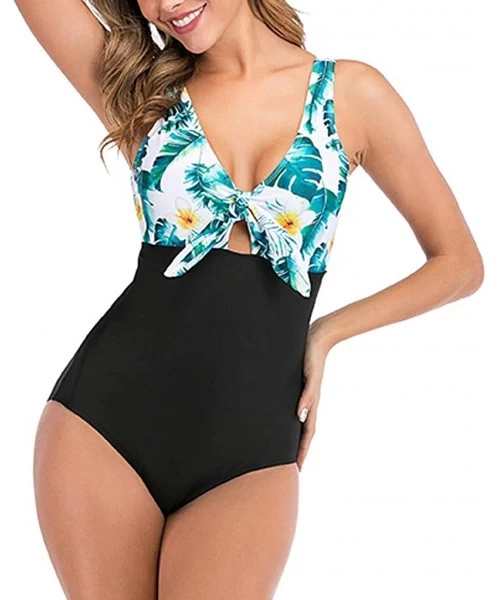 One-Pieces Women's Leopard/Floral Print Cut Out Design One-Piece Swimsuit Monokini Swimwear - Green - CP193QL7AC3