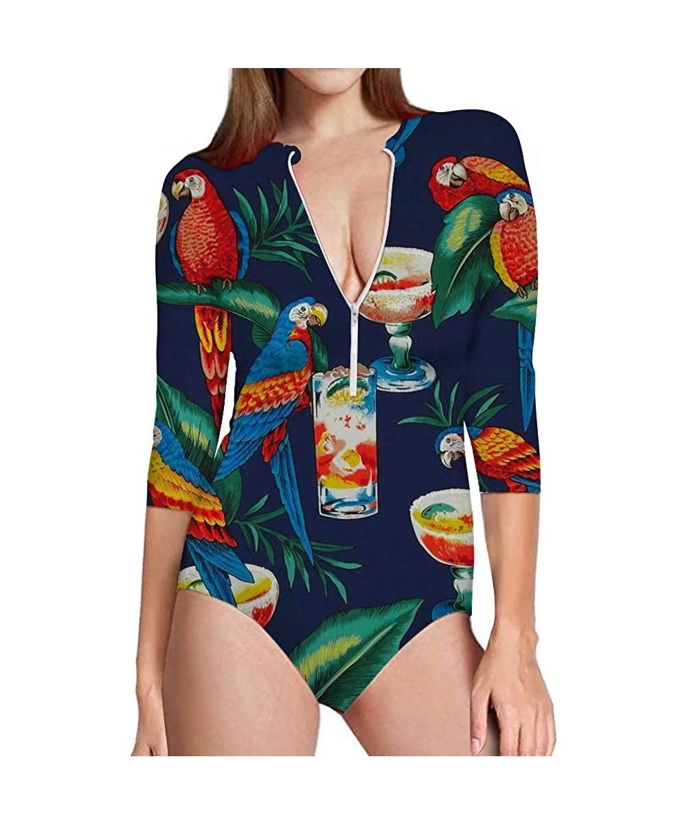 Rash Guards Hawaii Women's One-Piece Surfing Swimsuit Seven-Quarter Sleeve Front Zip Sun Protection Bathing Suit - Hawaii 36 ...