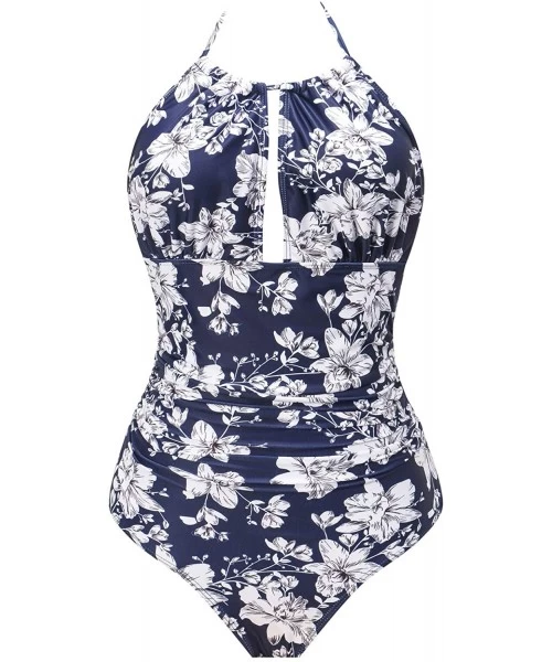 Sets Womens One Piece Swimsuits Tummy Control Swimwear Backless Deep V Neck Halter Monokini Bathing Suits - Flower-03 - CV18S...