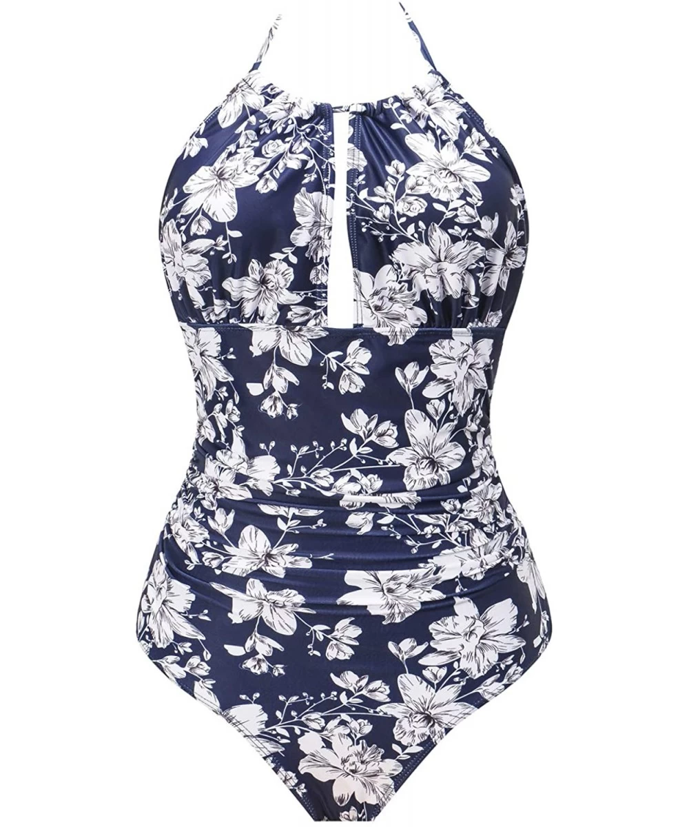 Sets Womens One Piece Swimsuits Tummy Control Swimwear Backless Deep V Neck Halter Monokini Bathing Suits - Flower-03 - CV18S...