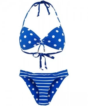 Sets Women's Halter Bikini Set Swimsuit Bathing Suit with Polka Dots Print - Blue - C818GAZWDLQ