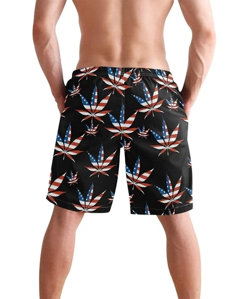 Trunks Pink Tropical Forest Flamingo Men's Swim Trunks Beach Shorts with Pockets - American Flag Pot Leaf - CR18Q6D8IA6