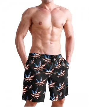 Trunks Pink Tropical Forest Flamingo Men's Swim Trunks Beach Shorts with Pockets - American Flag Pot Leaf - CR18Q6D8IA6