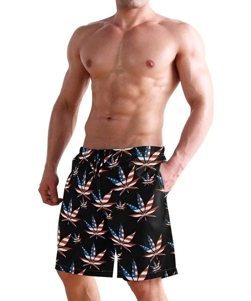 Trunks Pink Tropical Forest Flamingo Men's Swim Trunks Beach Shorts with Pockets - American Flag Pot Leaf - CR18Q6D8IA6