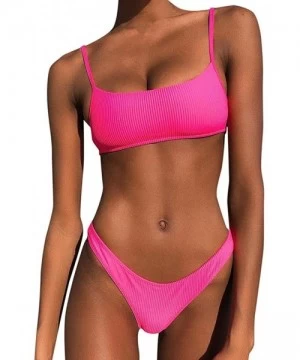 Sets Women Two Piece Push Up Printed Bikini Beach Bathing Monokini Swimsuit Swimwear - Hot Pink - CG197D9XKQ3