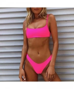 Sets Women Two Piece Push Up Printed Bikini Beach Bathing Monokini Swimsuit Swimwear - Hot Pink - CG197D9XKQ3