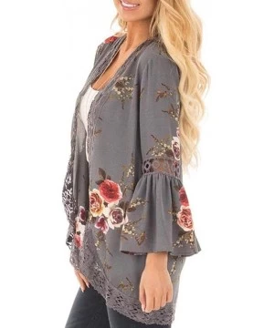 Cover-Ups Casual Chiffon Cardigan Long Sleeve Lace Kimono for Women Solid Blouse Tops - Gray B - C418I2UARO9