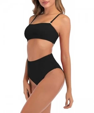 Sets Bikini for Women 2 Pieces Bandeau Bikini Swimsuits Off Shoulder High Waist Bathing Suit - Black - CI197LA46WC