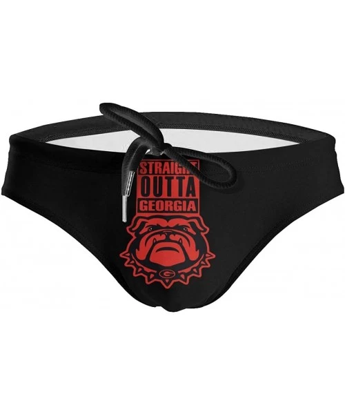 Racing Georgia Bulldog Men's Swimwear Swim Briefs with Drawstring Beach Swimsuit - Black - CA18X08G3NC