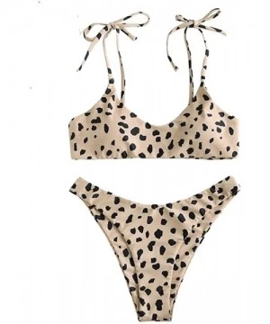 Sets Women Tie Shoulder Ribbed Bikini Set Padded Strap Swimsuit - Leopard Print - CX190KZ2U4O