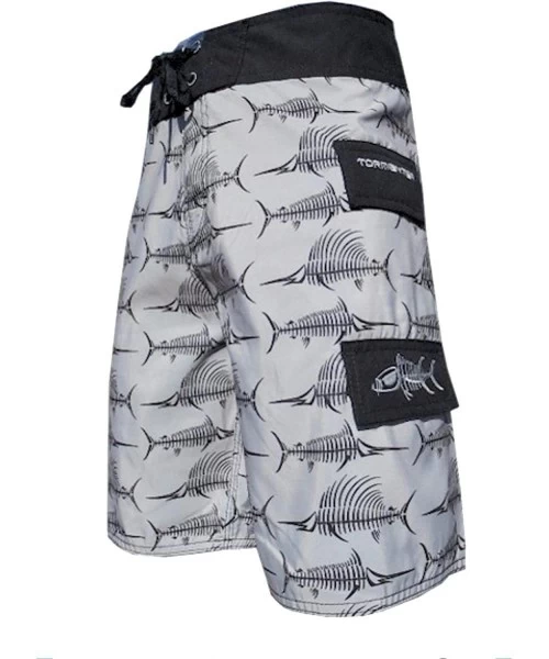 Board Shorts Billfish Bones 2 Pocket Men's Shorts - Billfish Bones Grey - C412BY03YQN