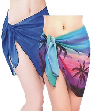 Cover-Ups 2 Pack Womens Sarong Swimsuit Wrap Beach Swimwear Bikini Cover up Womens Chiffon Pareo Solid Color and Patterns - B...