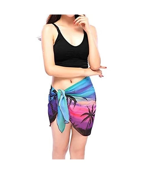 Cover-Ups 2 Pack Womens Sarong Swimsuit Wrap Beach Swimwear Bikini Cover up Womens Chiffon Pareo Solid Color and Patterns - B...