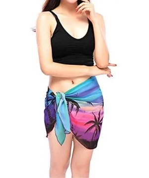 Cover-Ups 2 Pack Womens Sarong Swimsuit Wrap Beach Swimwear Bikini Cover up Womens Chiffon Pareo Solid Color and Patterns - B...