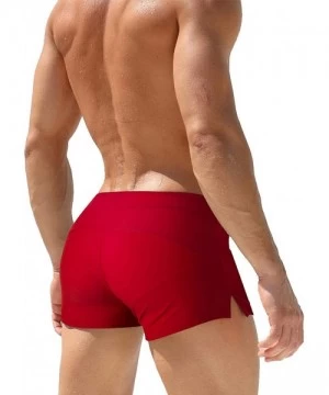 Trunks Mens Swimwear Short Swim Trunks with Zipper Pocket - Red 1 - C018EOWMO8I