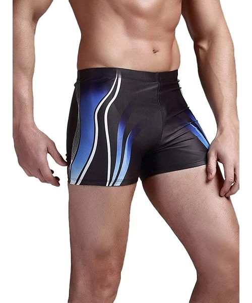 Racing Men's Square Leg Swimsuit Athletic Swimwear Briefs Swim Jammer - Black (Striped) - CC18Q8MZSKA