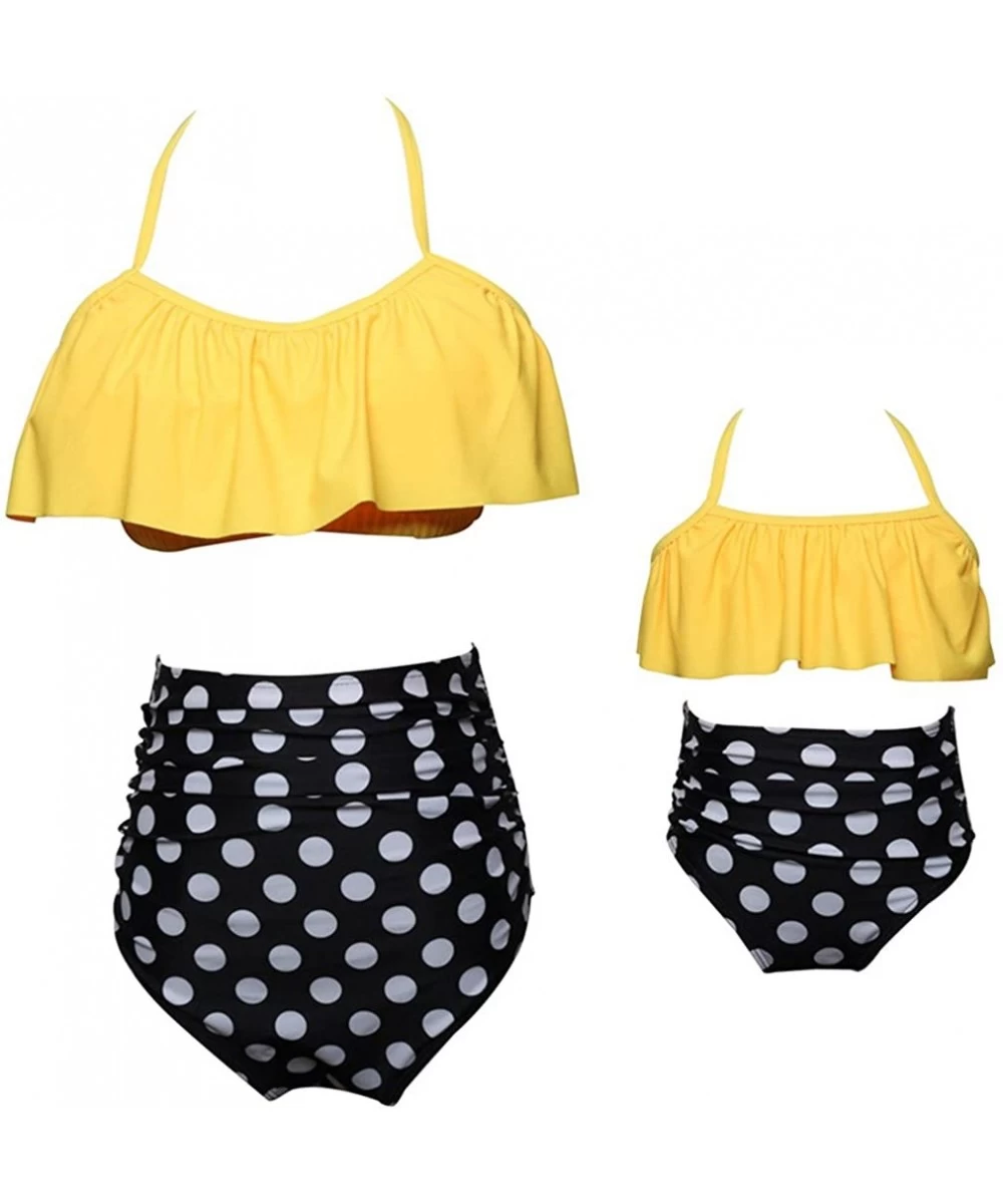 Sets Mommy and Me Swimsuits High Waisted Family Matching Swimwear Baby Girls Floral Printed Bikini Set 04 yellow Polka girl -...