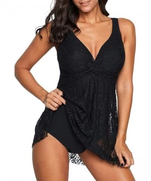 One-Pieces Women's V Neck Lace One Piece Swimdres Swimsuits Bathing Suit - Black 07 - CM193D3GQ4I