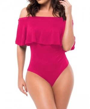 Sets Women's Off Shoulder Ruffle Bodysuit Leotards Rompers Jumpsuits - C-pink - CW190MUKR5I