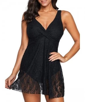 One-Pieces Women's V Neck Lace One Piece Swimdres Swimsuits Bathing Suit - Black 07 - CM193D3GQ4I