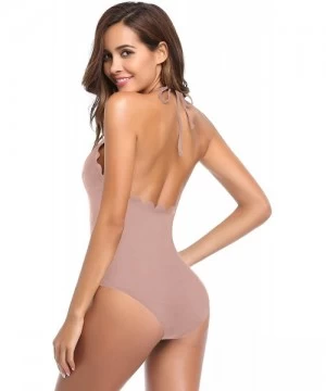 Racing Women's Deep V Padded Backless High Cut Leotard One Piece Swimsuits Bathing Suits - Pale Mauve - C - CM18EOYSN5Z