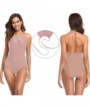 Racing Women's Deep V Padded Backless High Cut Leotard One Piece Swimsuits Bathing Suits - Pale Mauve - C - CM18EOYSN5Z