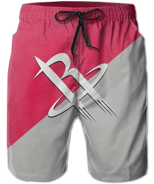 Board Shorts Mens Basketball Team Summer Beach Shorts Casual Drawstring Shorts with Elastic Waist and Pockets - Houston Rocke...