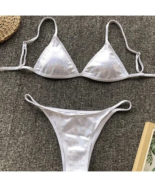 Sets Bikini Swimsuit Womens High Waist Bathing Suits Brazilian Thong Swimwear Triangle Two Pieces - Silver - CD194RDQXTQ