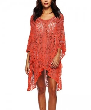 Cover-Ups Women's Crochet Lace Hollow-Out Cover up Bikini Swimwear Bathing Suit Beachwear - Orange - CS18LU2Z33O