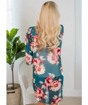 Cover-Ups Women Half Sleeve Floral Cover Up Chiffon Loose Sun Protection Cardigan Cover-Ups - Dark Green - CA18T8DS5M3