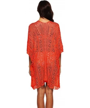 Cover-Ups Women's Crochet Lace Hollow-Out Cover up Bikini Swimwear Bathing Suit Beachwear - Orange - CS18LU2Z33O