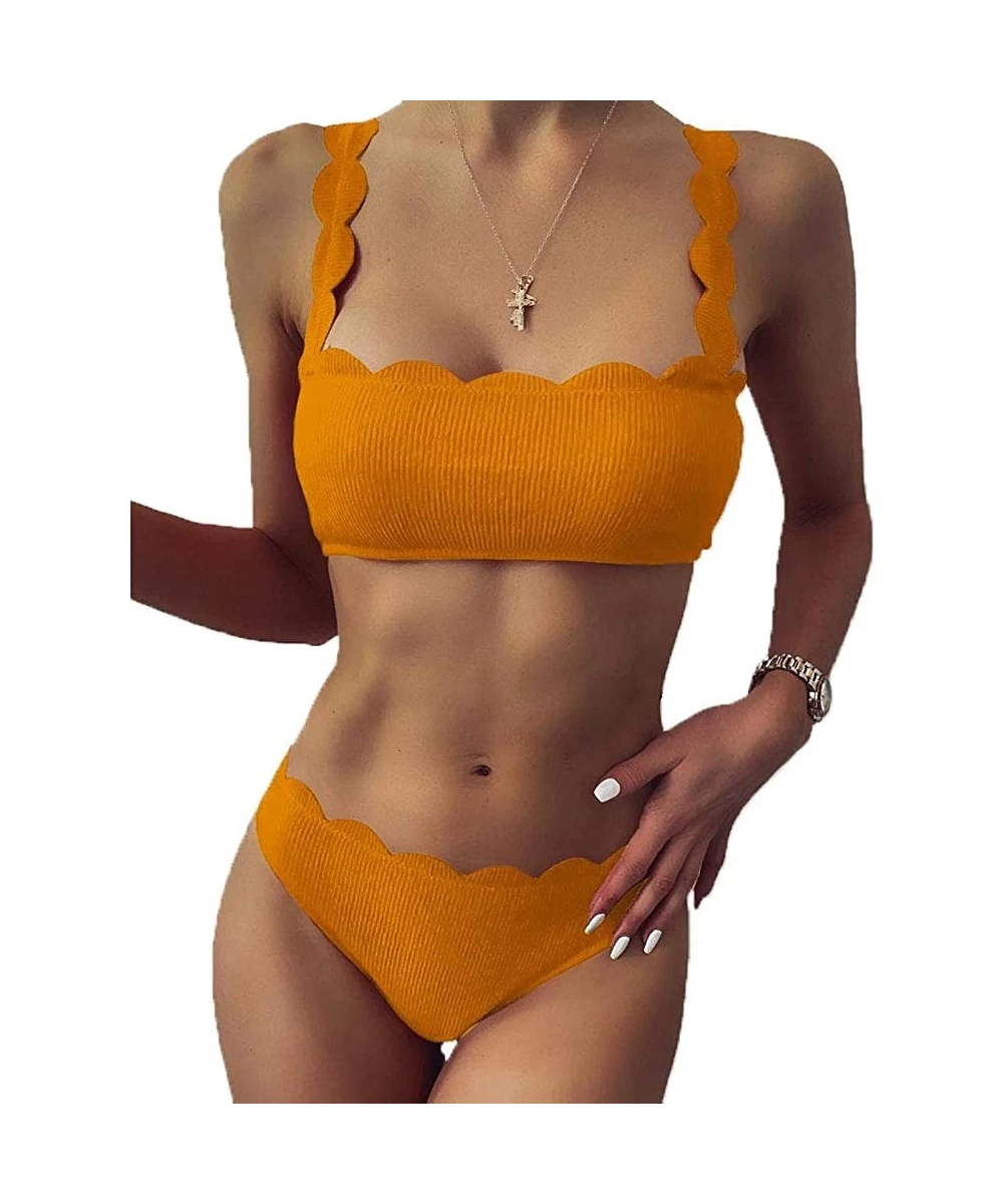 Sets Women Cut Flower high Elasticity Sexy Split Bikini Swimsuit - Orange - CV19CMGLC6N