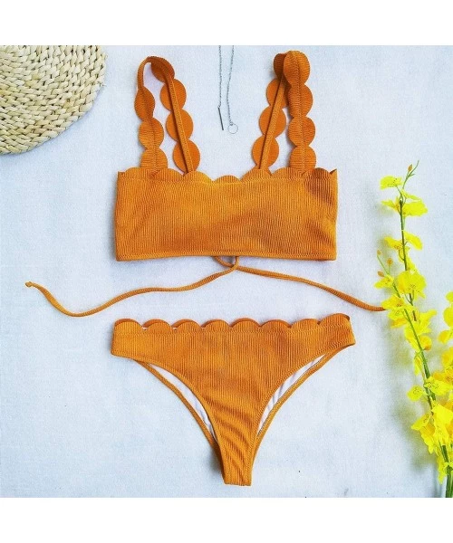 Sets Women Cut Flower high Elasticity Sexy Split Bikini Swimsuit - Orange - CV19CMGLC6N