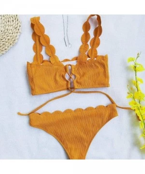 Sets Women Cut Flower high Elasticity Sexy Split Bikini Swimsuit - Orange - CV19CMGLC6N