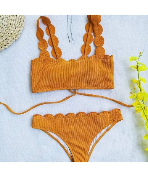 Sets Women Cut Flower high Elasticity Sexy Split Bikini Swimsuit - Orange - CV19CMGLC6N