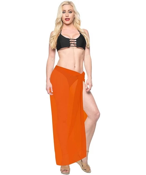 Cover-Ups Women One Size Summer Beach Wrap Cover Up Maxi Skirt Sarong Full Long B - Pumpkin Orange_o21 - CF110FSXBN7