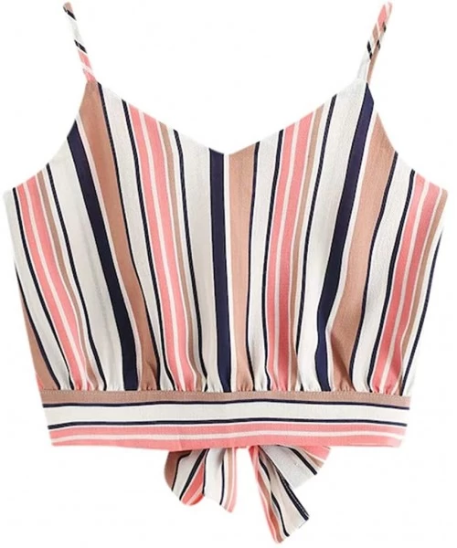 One-Pieces 2020 Summer Womens Camisole Sleeveless Striped Button Camis Spaghetti Strappy Bowknot Crop Tank Tops Vests 5 Pink ...