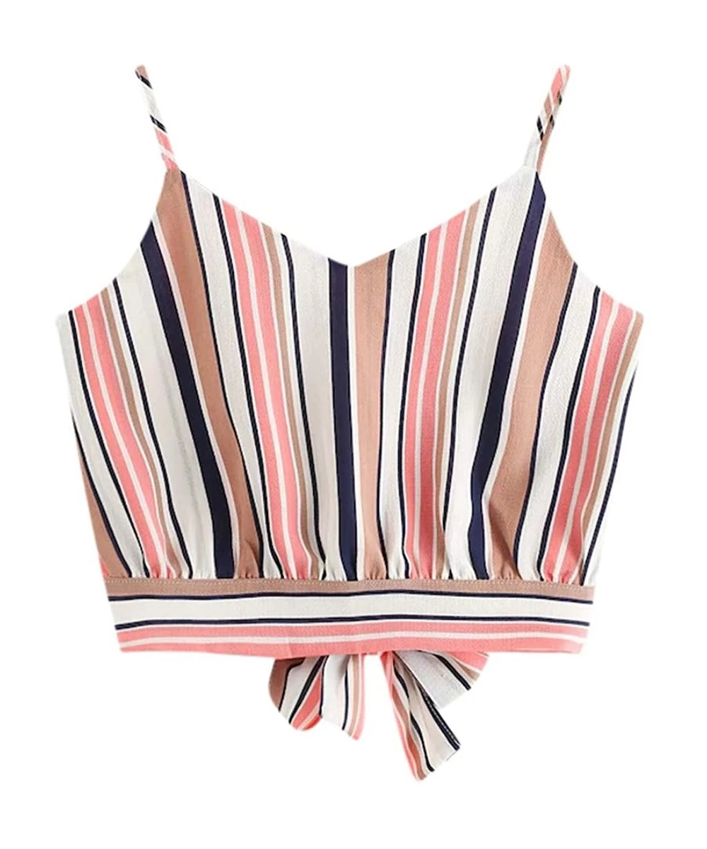 One-Pieces 2020 Summer Womens Camisole Sleeveless Striped Button Camis Spaghetti Strappy Bowknot Crop Tank Tops Vests 5 Pink ...