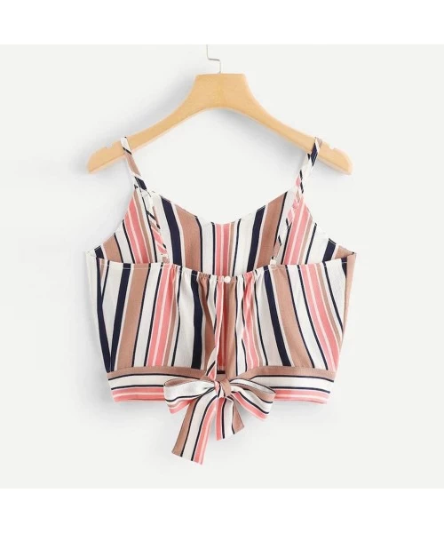 One-Pieces 2020 Summer Womens Camisole Sleeveless Striped Button Camis Spaghetti Strappy Bowknot Crop Tank Tops Vests 5 Pink ...