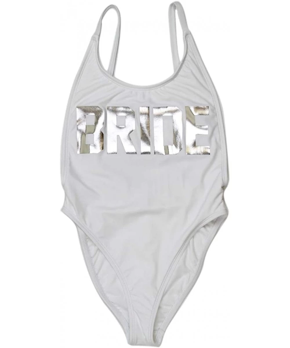 One-Pieces Bride High Cut Vintage Swimsuit - White and Silver - CQ18HOWW8DM