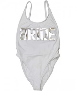 One-Pieces Bride High Cut Vintage Swimsuit - White and Silver - CQ18HOWW8DM