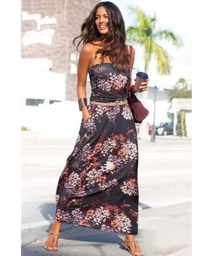 Cover-Ups Smocked Chest Strapless Tube Long Maxi Beach Cover-up Dress - Z-floral - C719GD2Y070